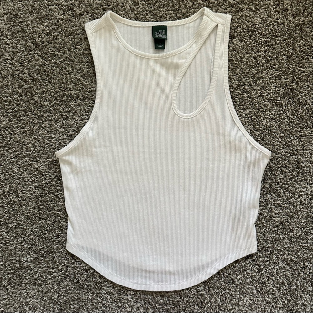 White Sleeveless Ribbed Tank Top